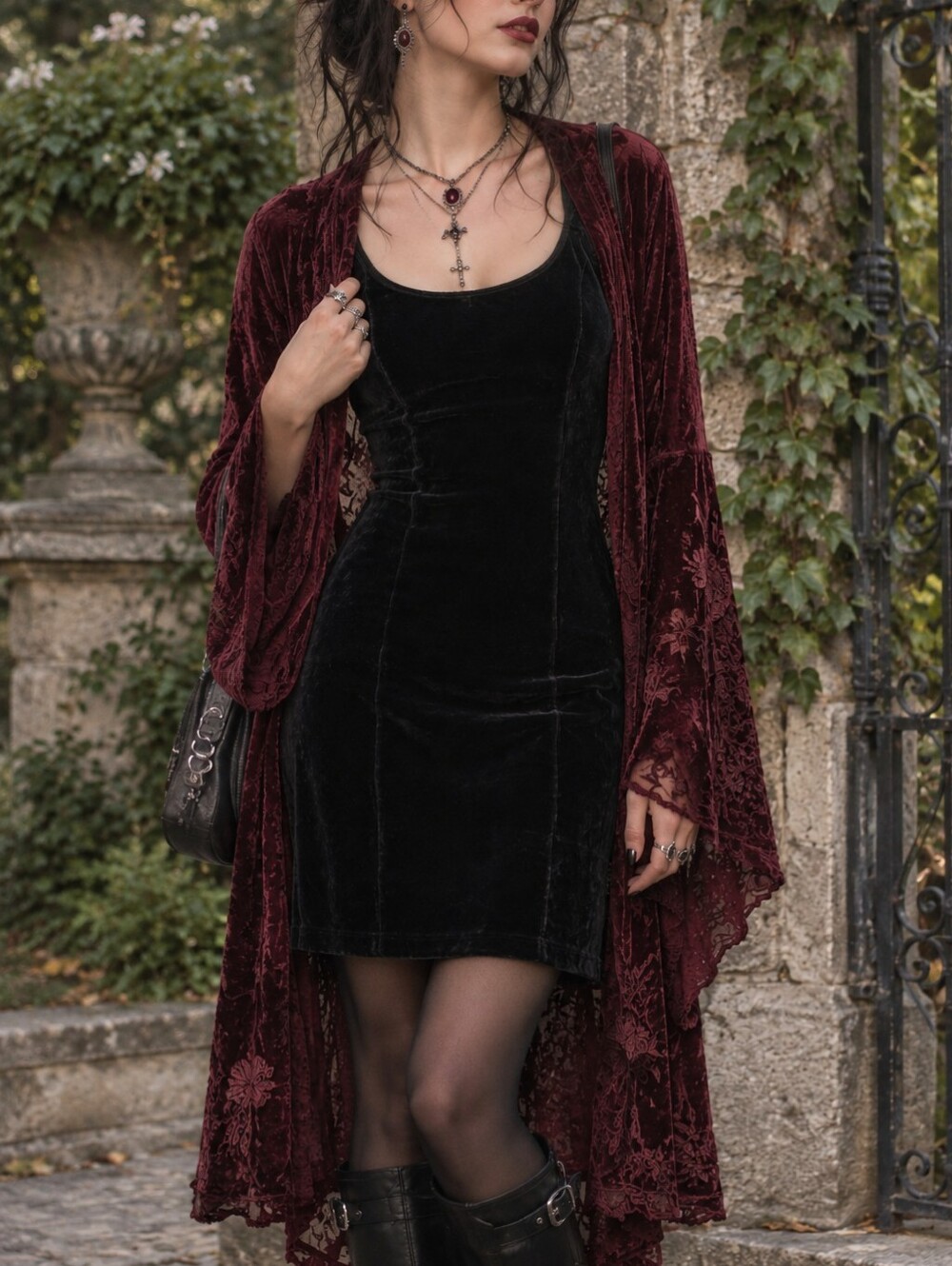 Vtg Laura Ashley Silk Blend Velvet Black Pencil Mini Dress 8 Goth Whimsigoth